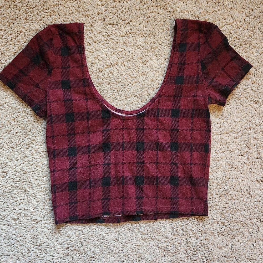 Forever 21 Burgundy and Black Plaid Crop Top